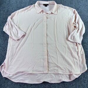 Metaphor Button Down Shirt Womens Large Pink Mixed Media 3/4 Sleeve Oversized